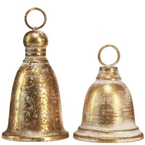 Floristik24 Dzwonek bożonarodzeniowy złoty wygląd antyczny W13/18cm 2szt
