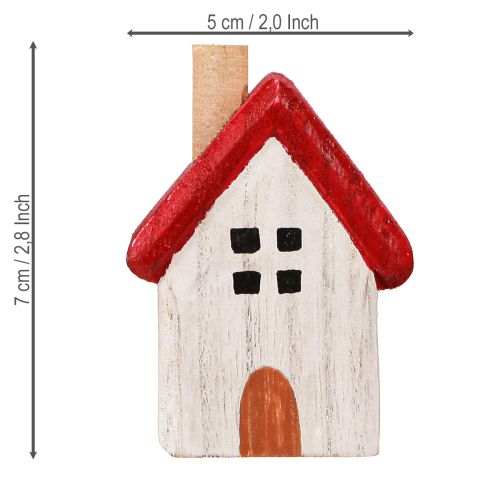 Produkt Domek bożonarodzeniowy drewniana ozdoba świąteczna biało czerwona 7cm 6 sztuk