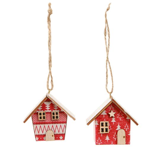 Domki bożonarodzeniowe do zawieszenia papier drewno czerwone 5,5cm 6 szt