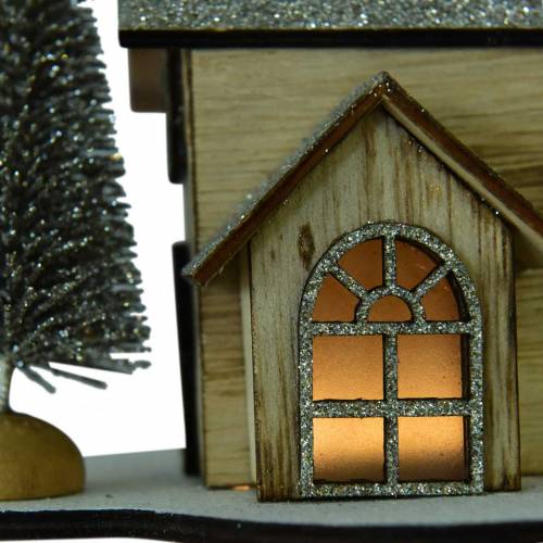 Floristik24 Domek świąteczny z oświetleniem LED natura, drewno brokatowe 20×17×15cm