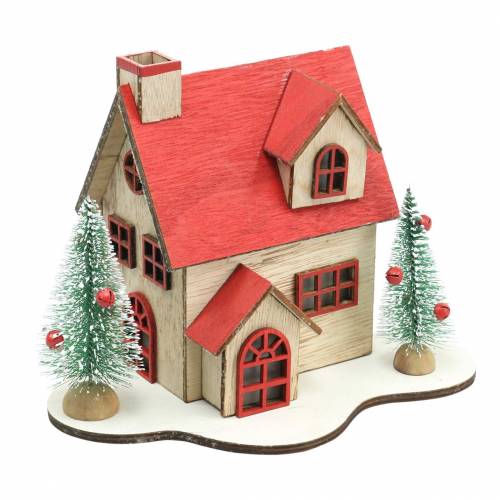 Produkt Świąteczny domek z oświetleniem LED naturalne, czerwone drewno 20×15×15cm