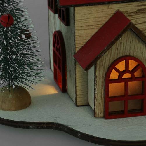 Floristik24 Świąteczny domek z oświetleniem LED naturalne, czerwone drewno 20×15×15cm