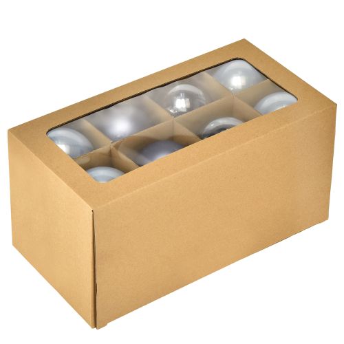 Produkt Zestaw kulek w kolorze niebieskim/srebrnym – matowy i błyszczący, szklana dekoracja do zimowej florystyki 7,5 cm 12 szt.