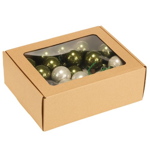 Produkt Bombka szklana lustrzana jagody oliwka srebro Ø40mm 32 szt.
