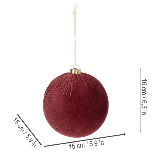 Bombka świąteczna, wygląd czerwonego aksamitu, do zawieszenia, 15 cm, 3 sztuki | Floristik24.pl