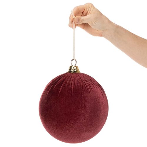 Duża, czerwona, aksamitna bombka świąteczna, 20 cm, 3 sztuki | Floristik24.pl