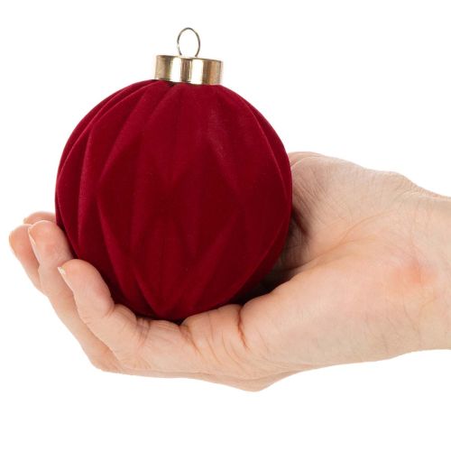 Bombka świąteczna, powierzchnia aksamitna, kolor czerwony, 8 cm, 12 sztuk | Floristik24.pl