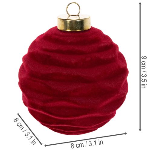 Bombka świąteczna, powierzchnia aksamitna, kolor czerwony, 8 cm, 12 sztuk | Floristik24.pl