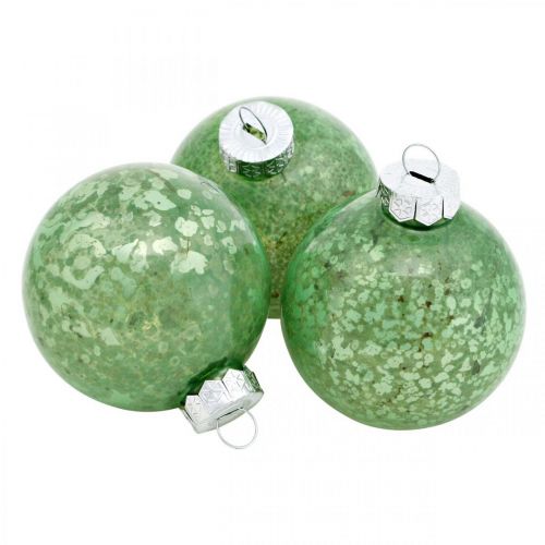 Produkt Bombka świąteczna, dekoracja choinkowa, kula choinkowa zielona marmurkowa W4,5cm Ø4cm prawdziwe szkło 24 szt