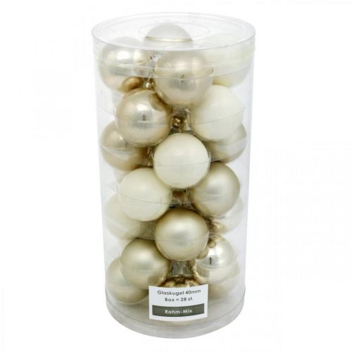 Produkt Mieszanka bombek choinkowych, ozdoby świąteczne, mini ozdoby choinkowe biały/masa perłowa wys. 4,5cm Ø4cm prawdziwe szkło 24 sztuki