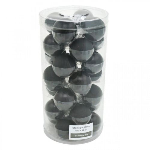 Produkt Mini bombka choinkowa, mieszanka dekoracji choinkowych, bombki czarne H4,5cm Ø4cm prawdziwe szkło 24 szt.