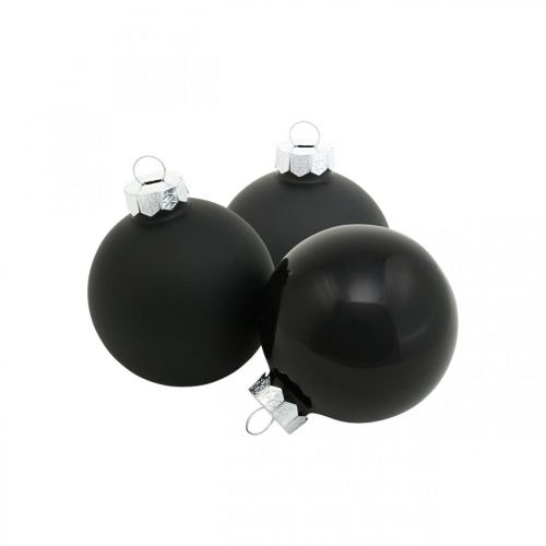 Mini bombka choinkowa, mieszanka dekoracji choinkowych, bombki czarne H4,5cm Ø4cm prawdziwe szkło 24 szt.