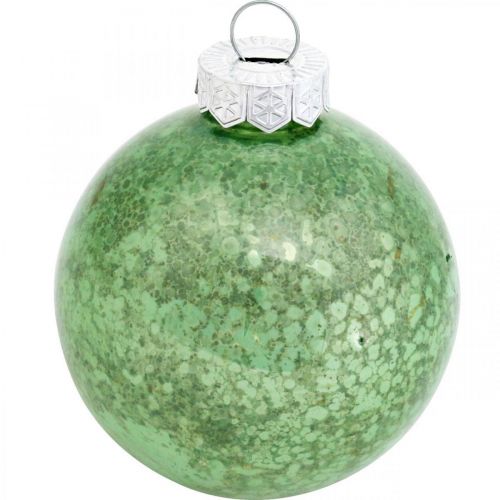 Produkt Bombka świąteczna, dekoracja choinkowa, kula choinkowa zielona marmurkowa W4,5cm Ø4cm prawdziwe szkło 24 szt