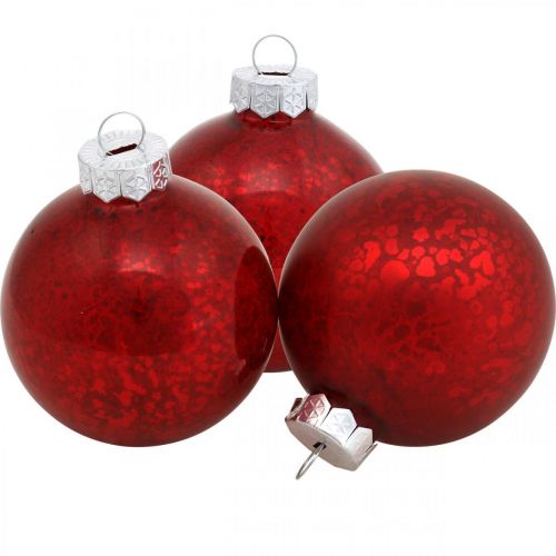 Produkt Kula na choinkę, zawieszka na choinkę, kula świąteczna czerwona marmurkowa H6,5cm Ø6cm prawdziwe szkło 24szt.