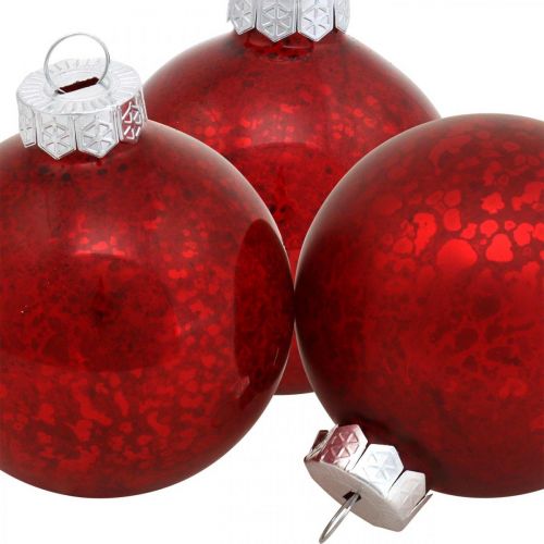 Produkt Kula na choinkę, zawieszka na choinkę, kula świąteczna czerwona marmurkowa H6,5cm Ø6cm prawdziwe szkło 24szt.