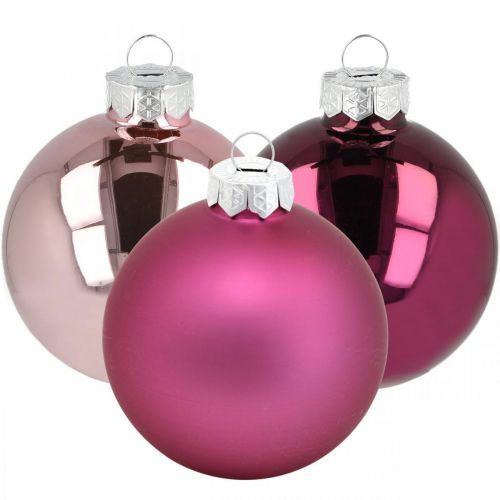 Christmas Bauble, Christmas Tree Ornament, Tree Balls Purple H6,5cm Ø6cm Real Glass 24szt.