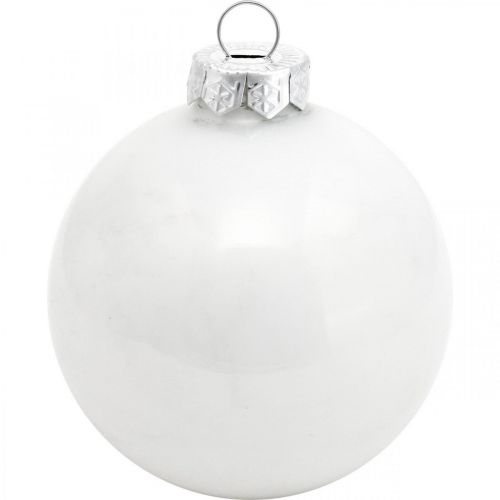 Produkt Śnieżna kula, zawieszka choinka, ozdoba choinkowa, ozdoba zimowa biała H6,5cm Ø6cm Prawdziwe szkło 24szt.