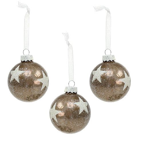 Floristik24 Christmas Ball Glass with Star Pattern Light Brown Ø6cm 6szt