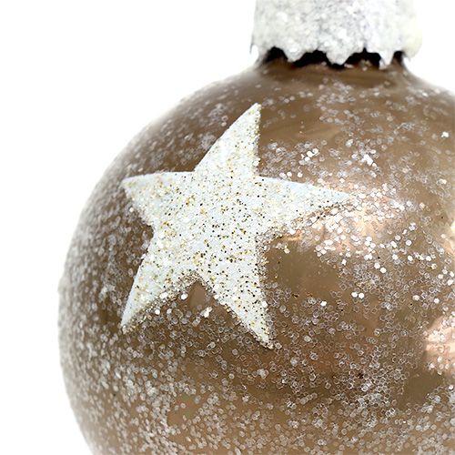 Floristik24 Christmas Ball Glass with Star Pattern Light Brown Ø6cm 6szt