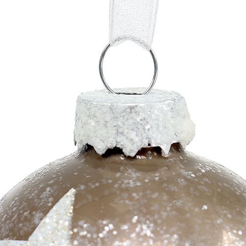 Floristik24 Christmas Ball Glass with Star Pattern Light Brown Ø6cm 6szt