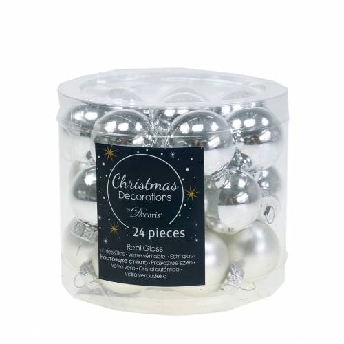 Produkt Mini bombki świąteczne srebrne różne Ø2,5cm 24 szt