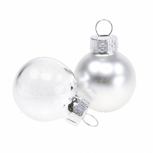 Mini bombki świąteczne srebrne różne Ø2,5cm 24 szt
