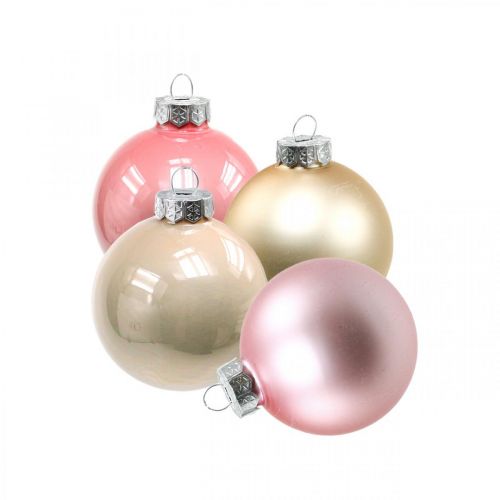 Bombki choinkowe szklane Ø4cm różowe, kremowe mix wys.4,5cm 24szt