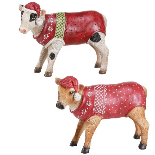 Produkt Świąteczna dekoracja krowa krowa z kapeluszem biało-brązowym L15,5cm 2 sztuki