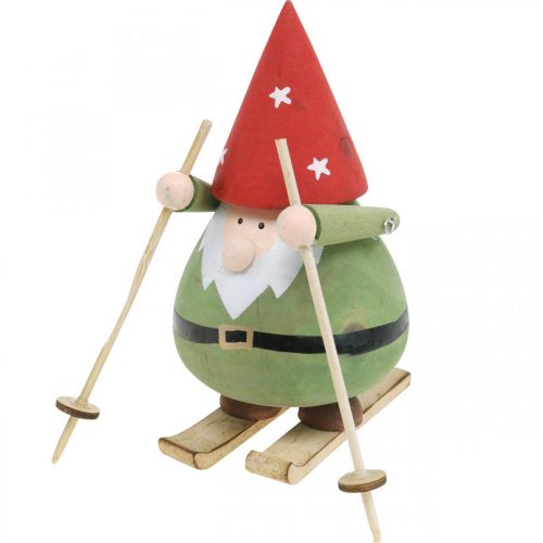 Floristik24 Krasnal na nartach figura dekoracyjna z drewna Świąteczna figurka krasnala W13cm