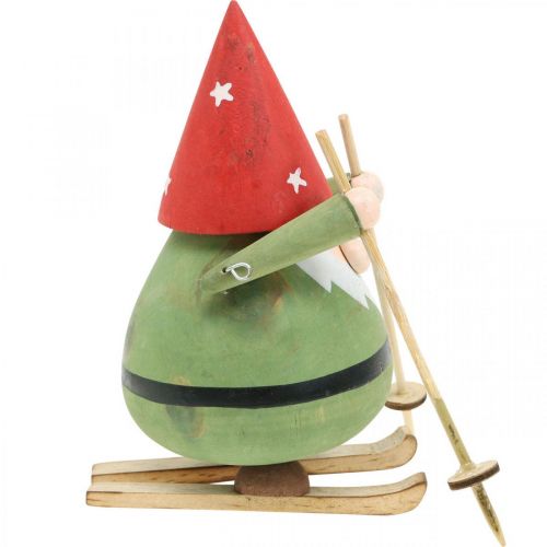 Produkt Krasnal na nartach figura dekoracyjna z drewna Świąteczna figurka krasnala W13cm