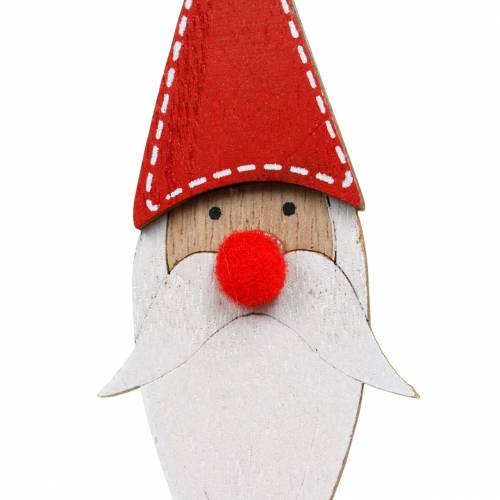 Produkt Mikołaj drewniany z metalowym piórkiem czerwony, biały, natura 12/13cm L36/36,5cm 12szt.