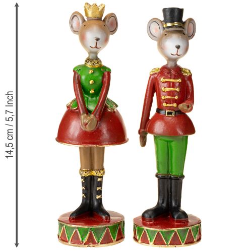 Produkt Figurki dekoracyjne myszki świąteczne 14,5cm czerwono-zielone 2 sztuki