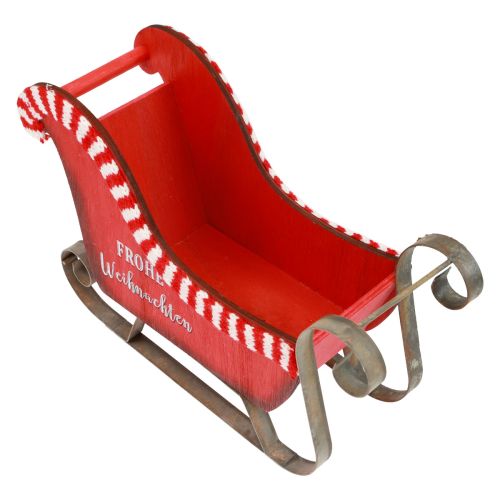 Floristik24 Świąteczne Sanie Drewniane Metalowe Czerwone Wesołych Świąt L26cm