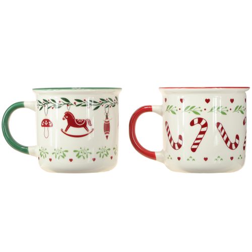 Produkt Kubek świąteczny ceramiczny czerwony zielony kremowy wys. 9cm 2 szt.