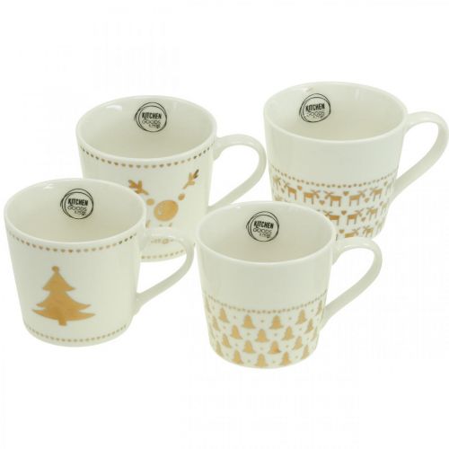 Floristik24 Kubki świąteczne kremowe złote kubki ceramiczne H9cm 4szt