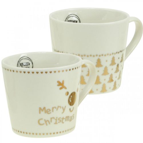 Floristik24 Kubki świąteczne kremowe złote kubki ceramiczne H9cm 4szt