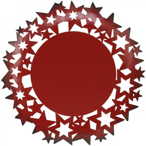 Talerz bożonarodzeniowy metalowy talerz dekoracyjny z czerwonymi gwiazdkami Ø34cm