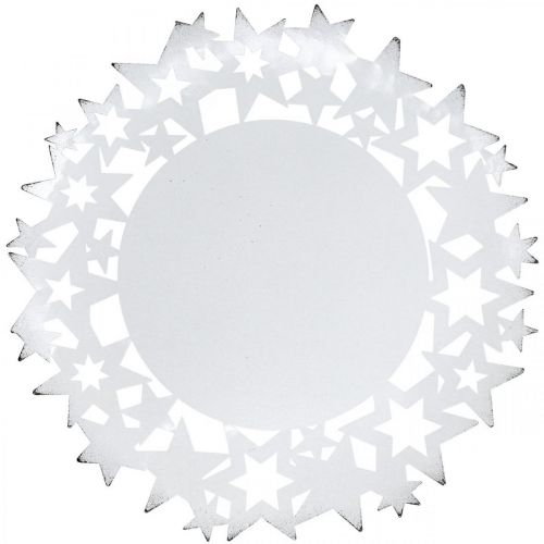Produkt Talerzyk bożonarodzeniowy metalowy talerz dekoracyjny z gwiazdkami biały Ø34cm