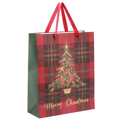 Produkt Torba świąteczna z uchwytami w kratkę Choinka 26×32×10cm 4szt