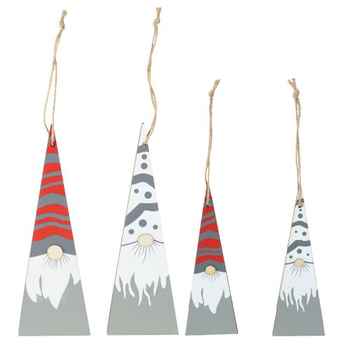 Krasnale świąteczne drewniane do zawieszenia szaro-czerwone 15/19,5cm 8 szt.