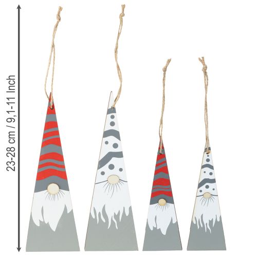 Floristik24 Krasnale świąteczne drewniane do zawieszenia szaro-czerwone 15/19,5cm 8 szt.