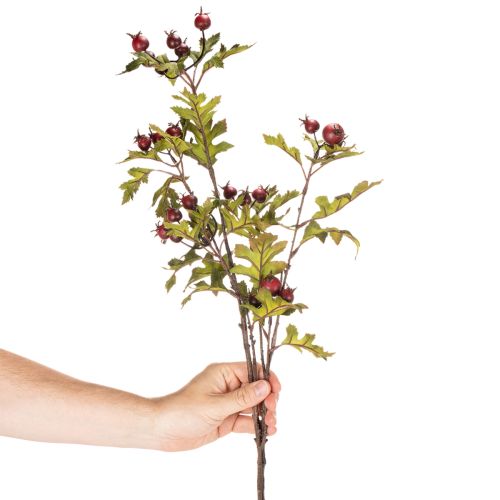 Sztuczna gałązka głogu z czerwonymi owocami, dekoracja, 110 cm | Floristik24.pl