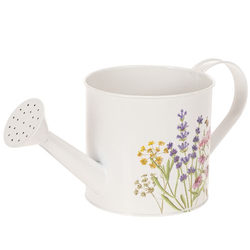 Produkt Biała metalowa konewka z motywem kwiatowym, 13,5 cm, doniczka dekoracyjna