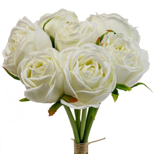 Białe róże jedwabne kwiaty sztuczne róże w pęczku W28cm 7szt