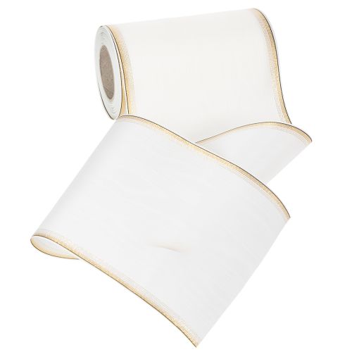 Produkt Biała wstążka do wieńca z mory ze złotym perłowym brzegiem, 175 mm - Elegancka wstążka do dekoracji i florystyki