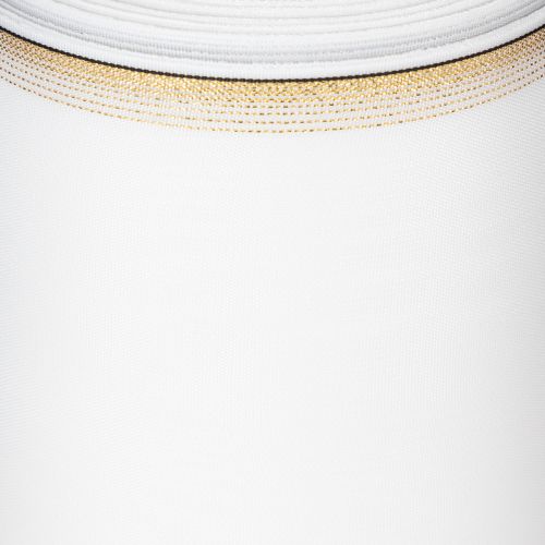 Produkt Biała wstążka do wieńca z mory ze złotym perłowym brzegiem, 175 mm - Elegancka wstążka do dekoracji i florystyki