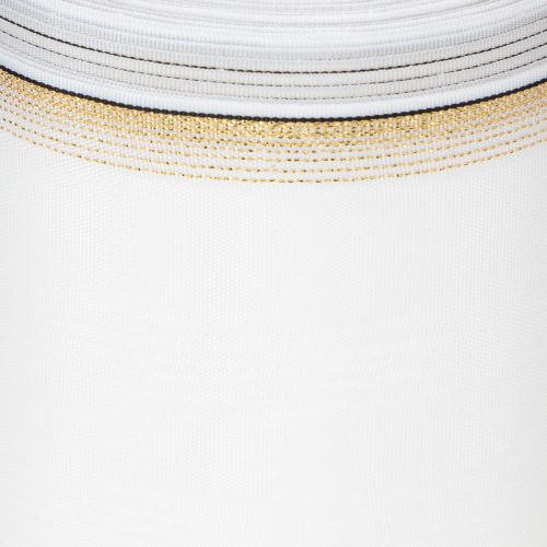 Produkt Biała wstążka do wieńca z mory, z perłowym brzegiem i wiązaniem z tafty, wstążka ozdobna, wstążka żałobna, szerokość 100 mm, długość 25 m