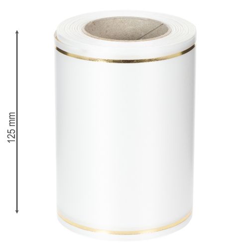 Produkt Biała wstążka do wieńca ze złotą krawędzią do druku komputerowego, wstążka satynowa, wodoodporna, 25 m x 125 mm