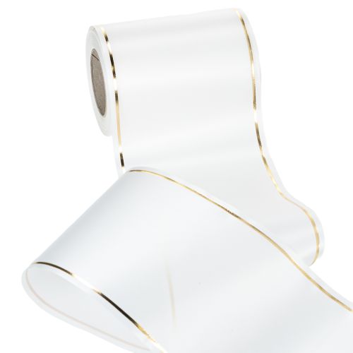 Produkt Biała wstążka do wieńca ze złotą krawędzią do druku komputerowego, wstążka satynowa, wodoodporna, 25 m x 125 mm