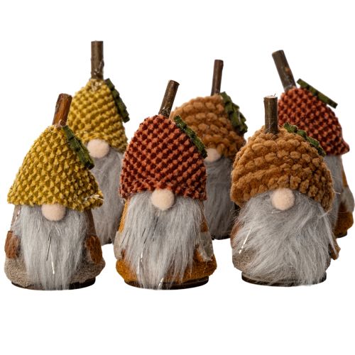 Zestaw figurek krasnala z czapką dzianinową i żołędziem, 10 cm, 6 sztuk